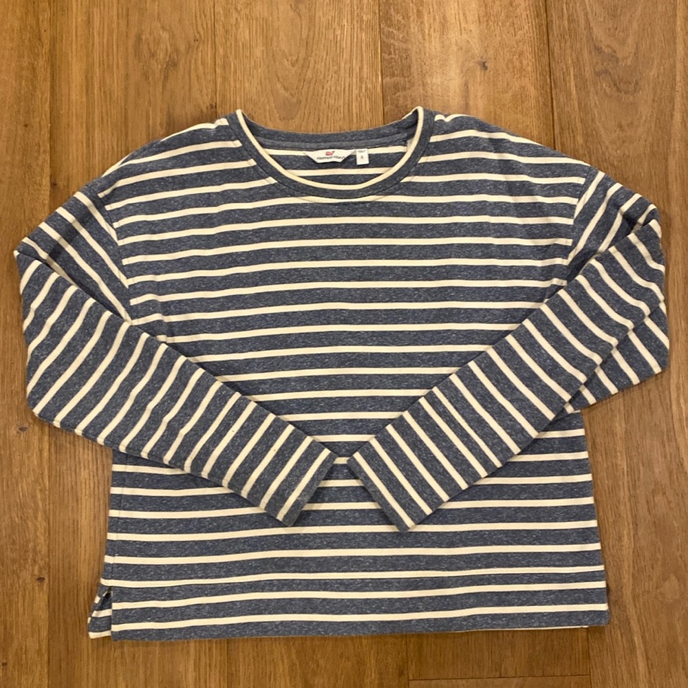 Navy blue and white striped crew neck sweatshirt never worn with no tags